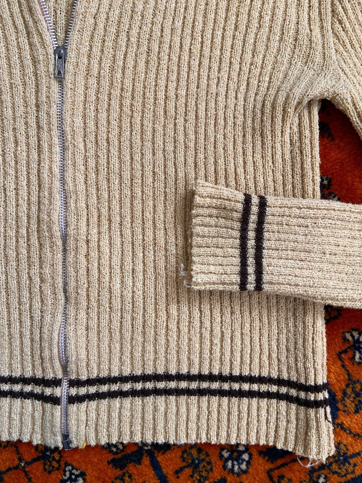 Vintage 1970s Beige Ribbed Cardigan