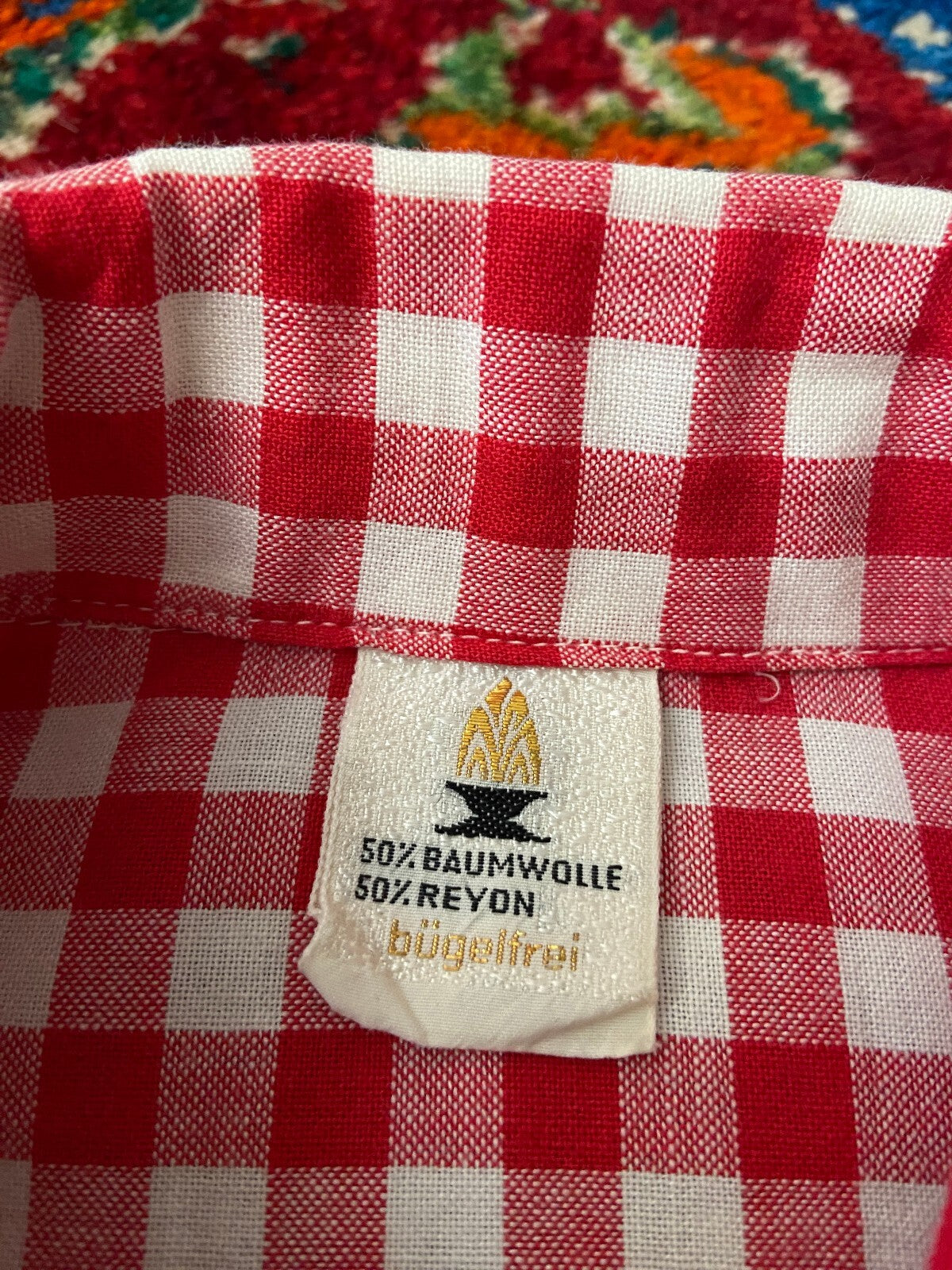 Vintage 1970s Red & White Short Sleeve Gingham Shirt