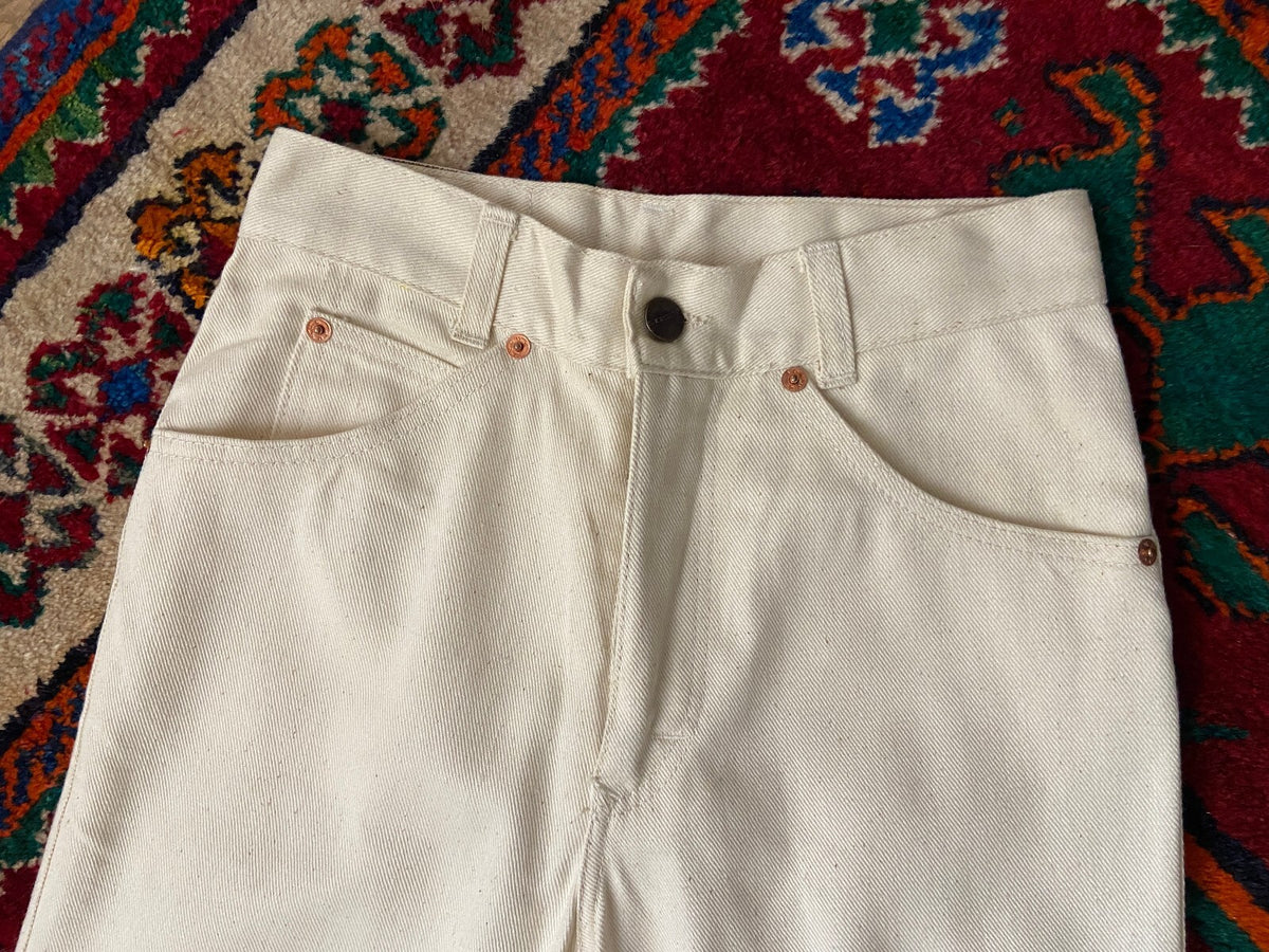 Vintage 1970s Cream Deadstock Jesus Flares W25