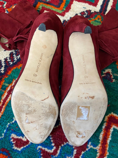 Manolo Blahnik Red Suede Cavamod Boots UK 7