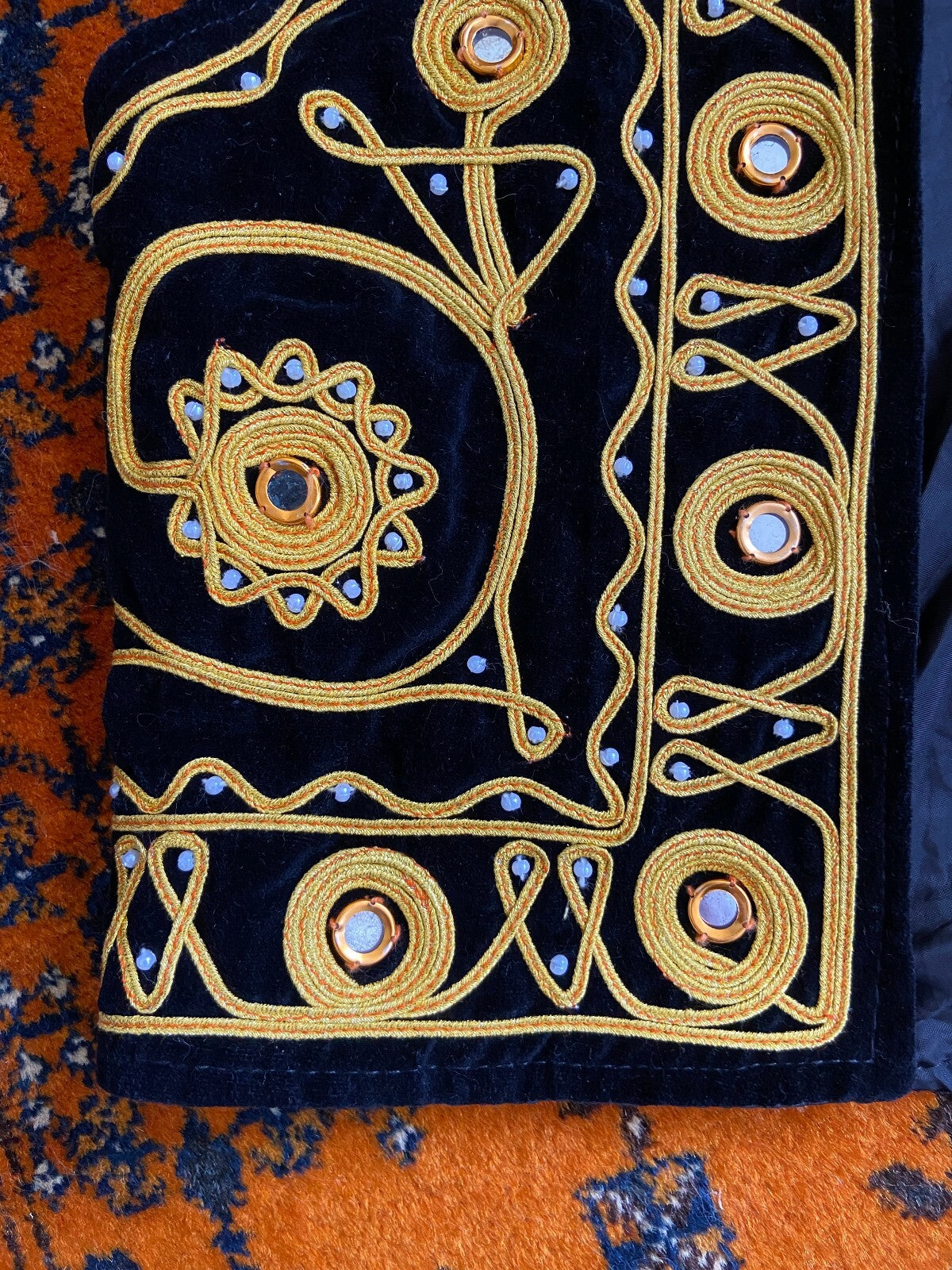 Black & Gold Velvet Afghan Vest