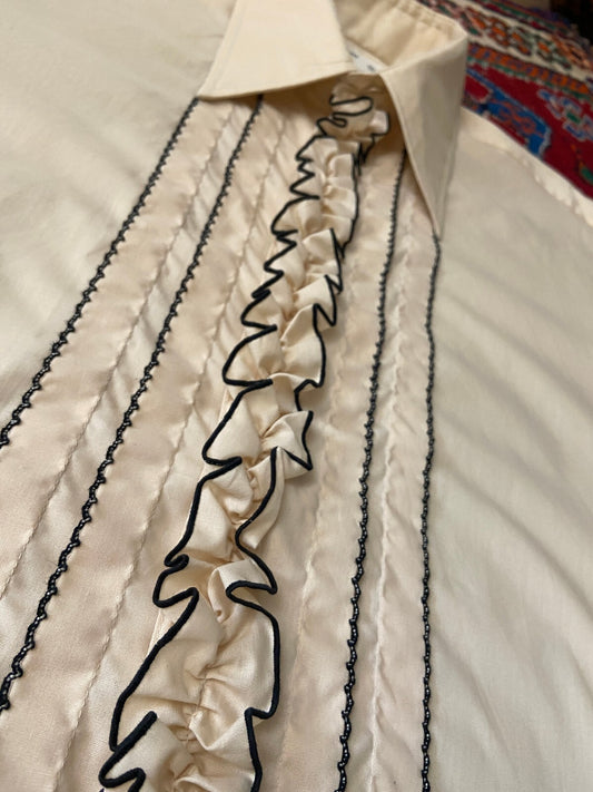 Vintage 1970s Beige After Six Ruffle Shirt