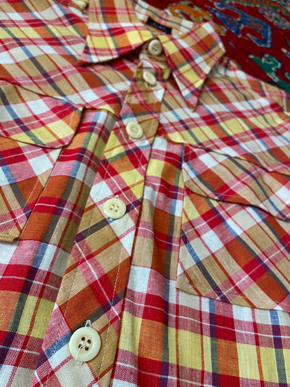 Vintage 1970s Deadstock Red & Yellow Dagger Collar Shirt