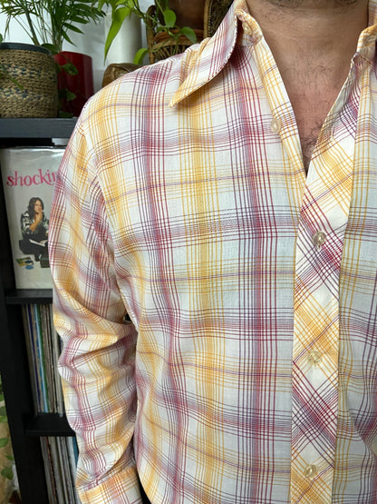 Vintage 1970s Pink & Yellow Dagger Collar Shirt