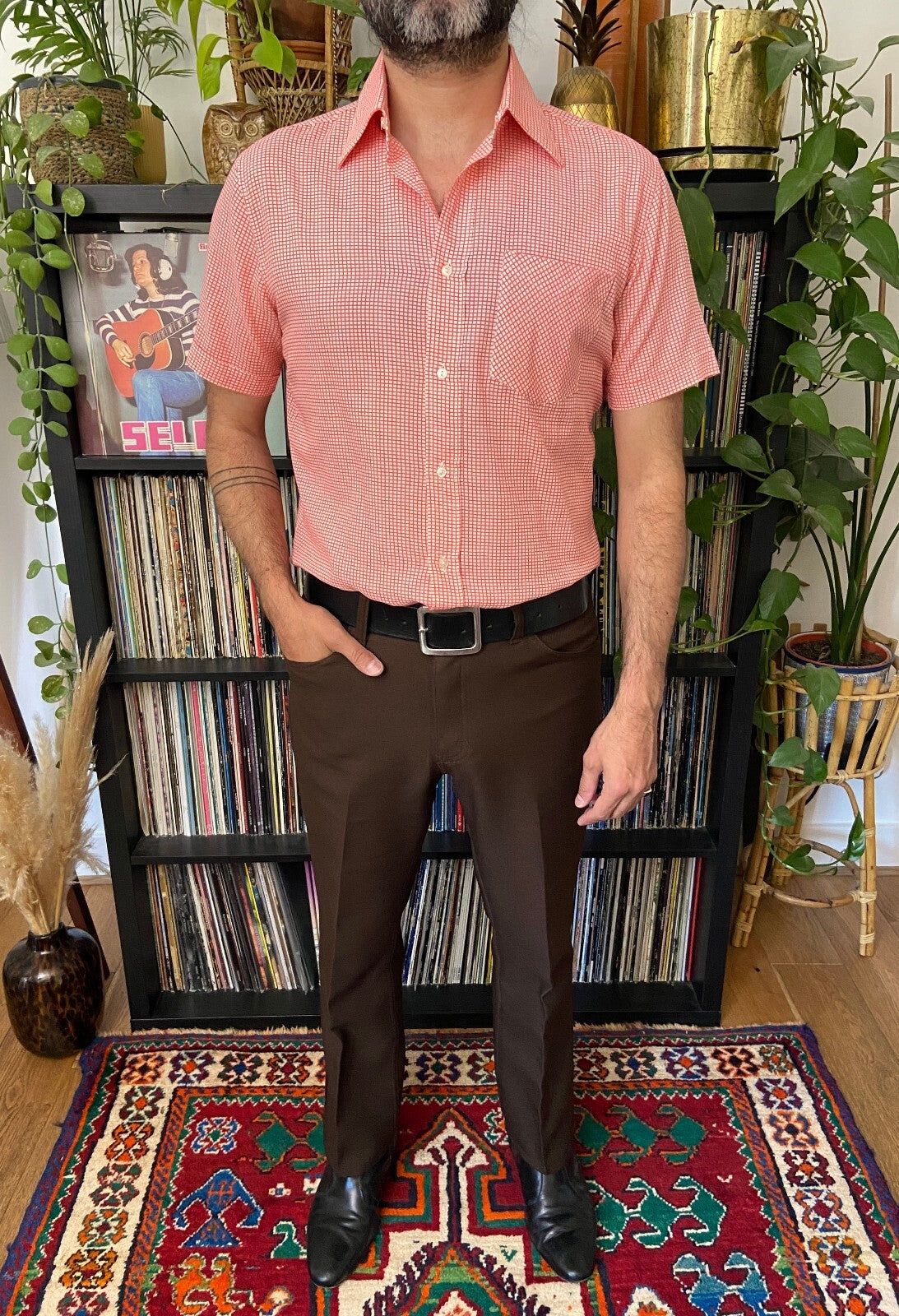 Vintage 1970s Red & White Fine Check Shirt