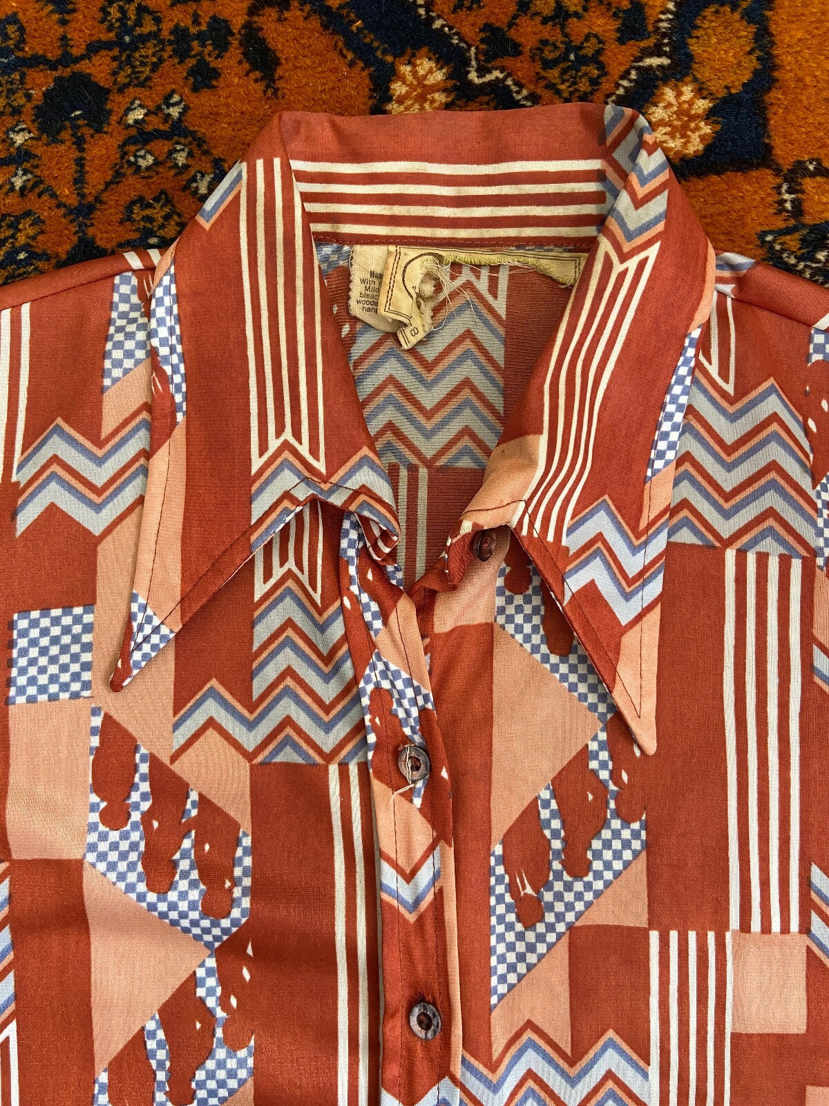 Vintage 1970s Brown Geometric Print Shirt