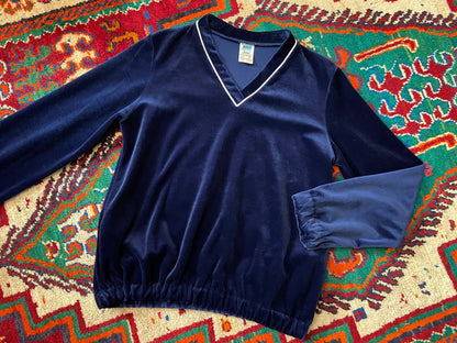 Vintage 1970s Navy Velour Two-Piece Tracksuit