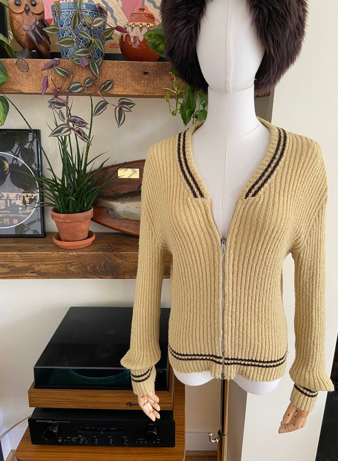 Vintage 1970s Beige Ribbed Cardigan