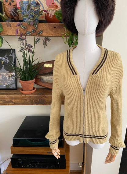 Vintage 1970s Beige Ribbed Cardigan