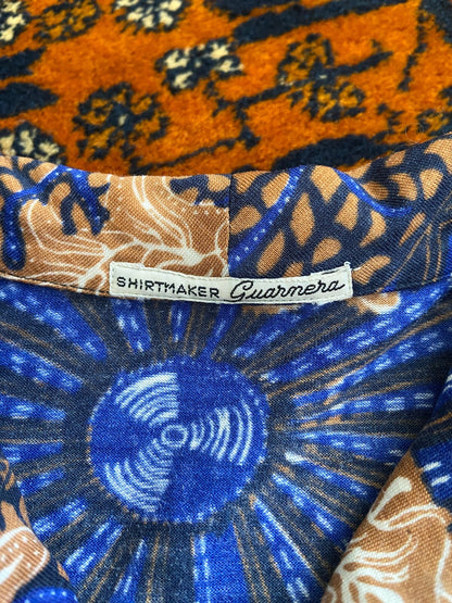 Vintage 1970s Blue & Brown Dagger Collar Shirt