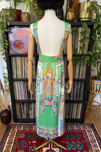 Vintage 1970s Green Baroque Pinafore Dress