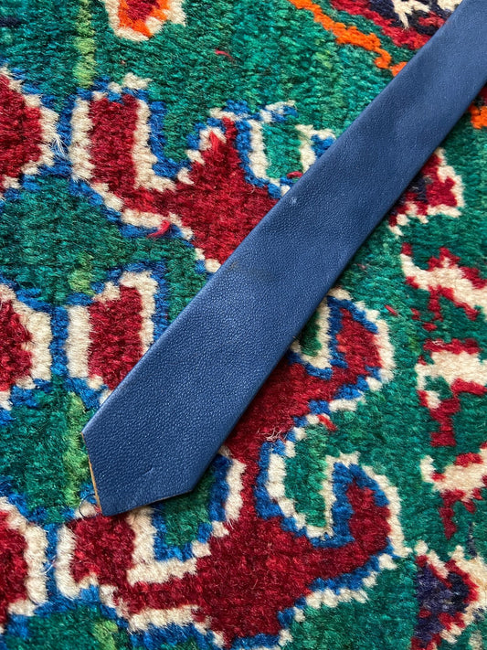 Vintage 1970s Blue Leather Skinny Tie