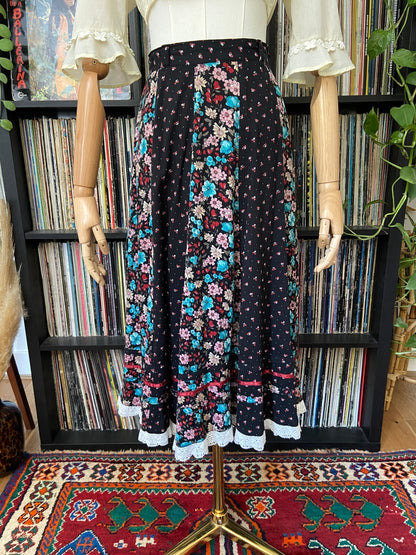 Vintage 1970s Floral Panelled Prairie Skirt