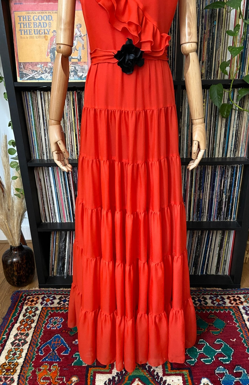 Vintage 1970s Red Layered Maxi Dress