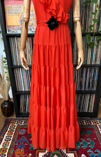 Vintage 1970s Red Layered Maxi Dress