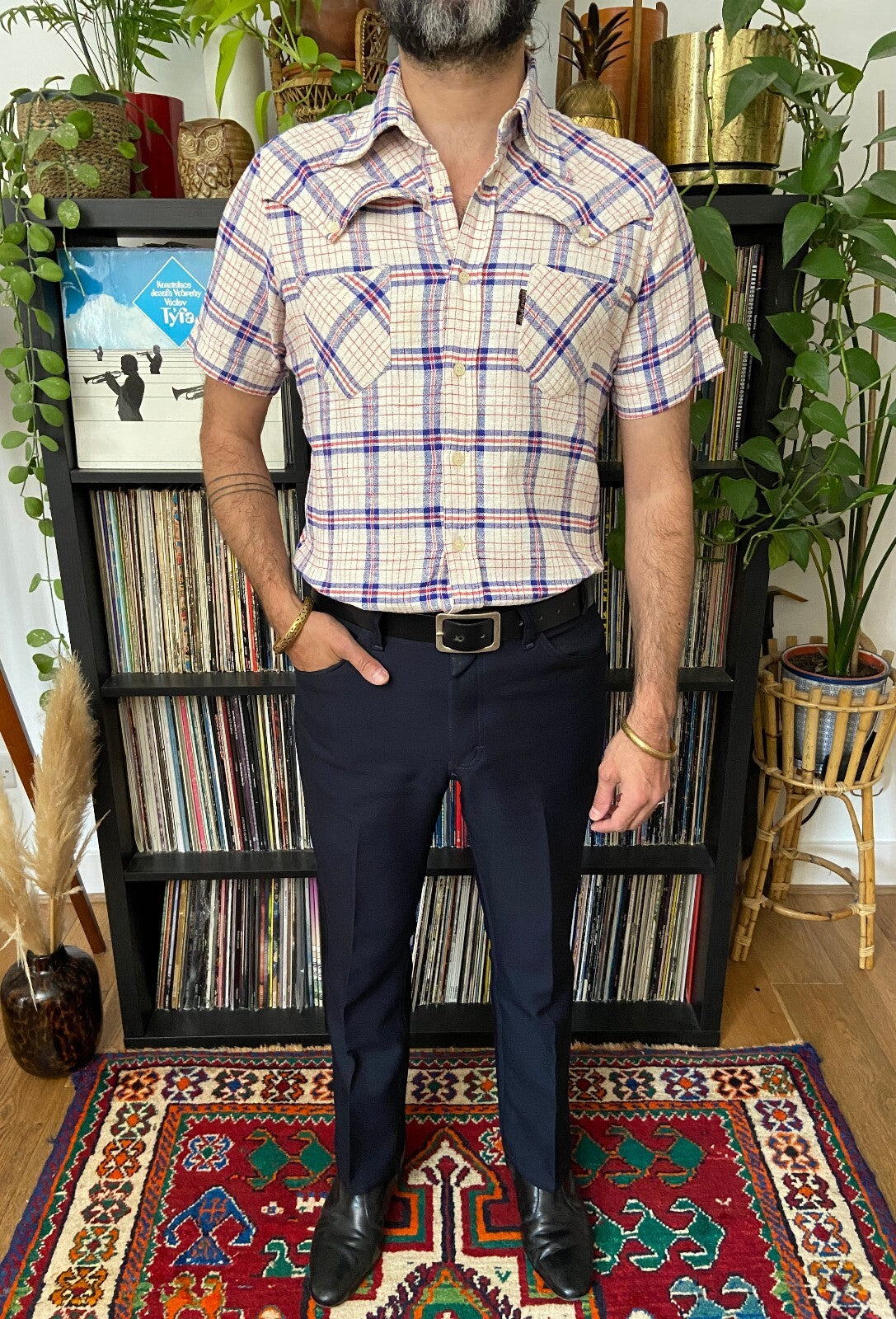 Vintage 1970s Dagger Collar Linen Western Shirt