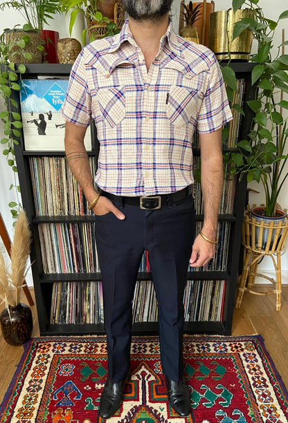 Vintage 1970s Dagger Collar Linen Western Shirt