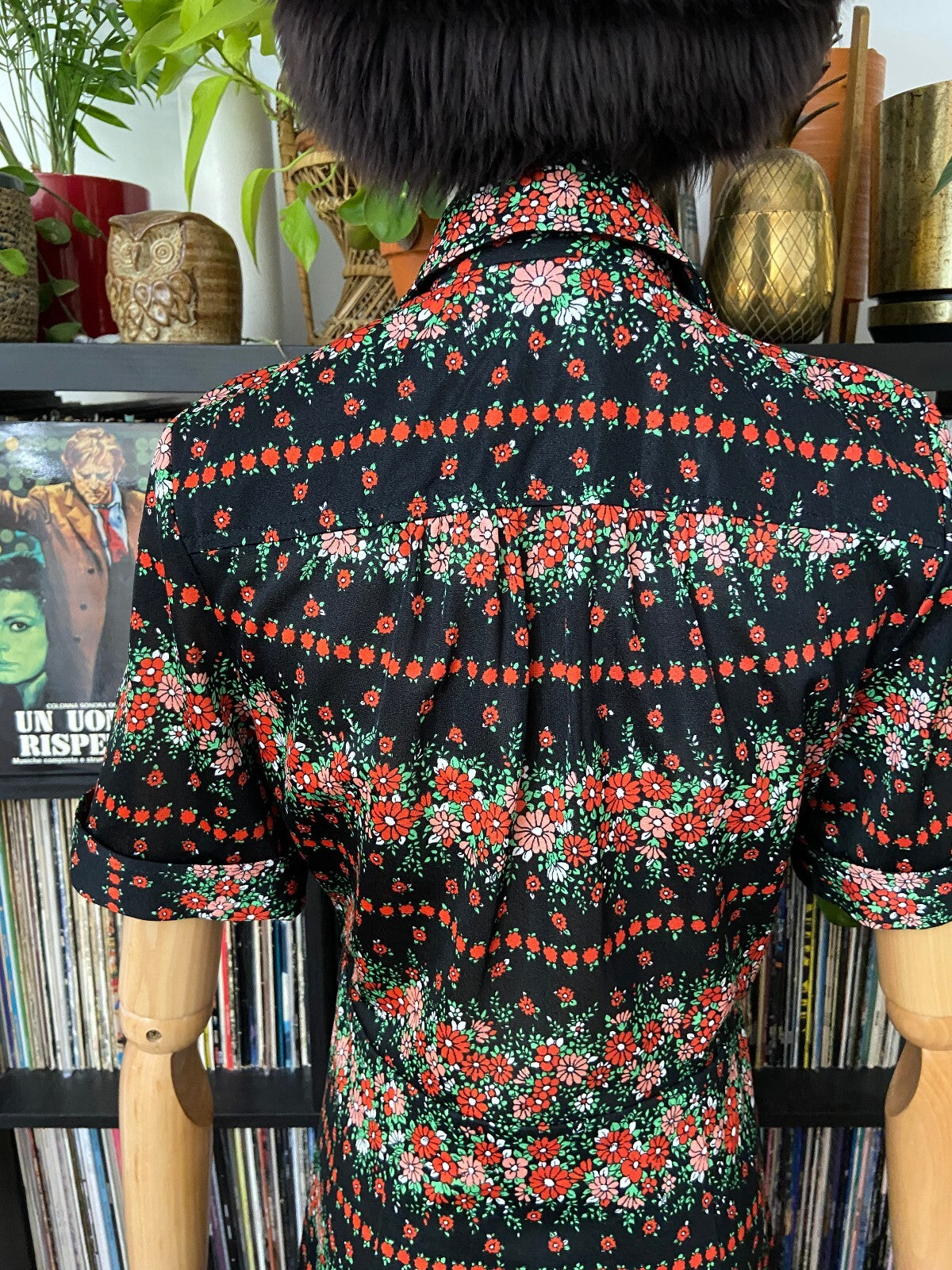Vintage 1980s Japanese Floral Print Shirt Dress
