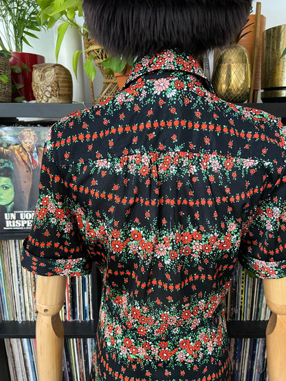 Vintage 1980s Japanese Floral Print Shirt Dress