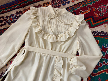 Vintage 1970s Beige Ruffle Long Prairie Dress