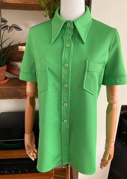 Vintage 1970s Bright Green Dagger Collar Shirt
