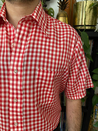Vintage 1970s Red & White Dagger Collar Gingham Shirt