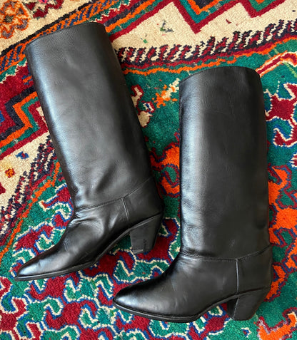 Vintage 1980s Black Knee High Boots UK 7.5