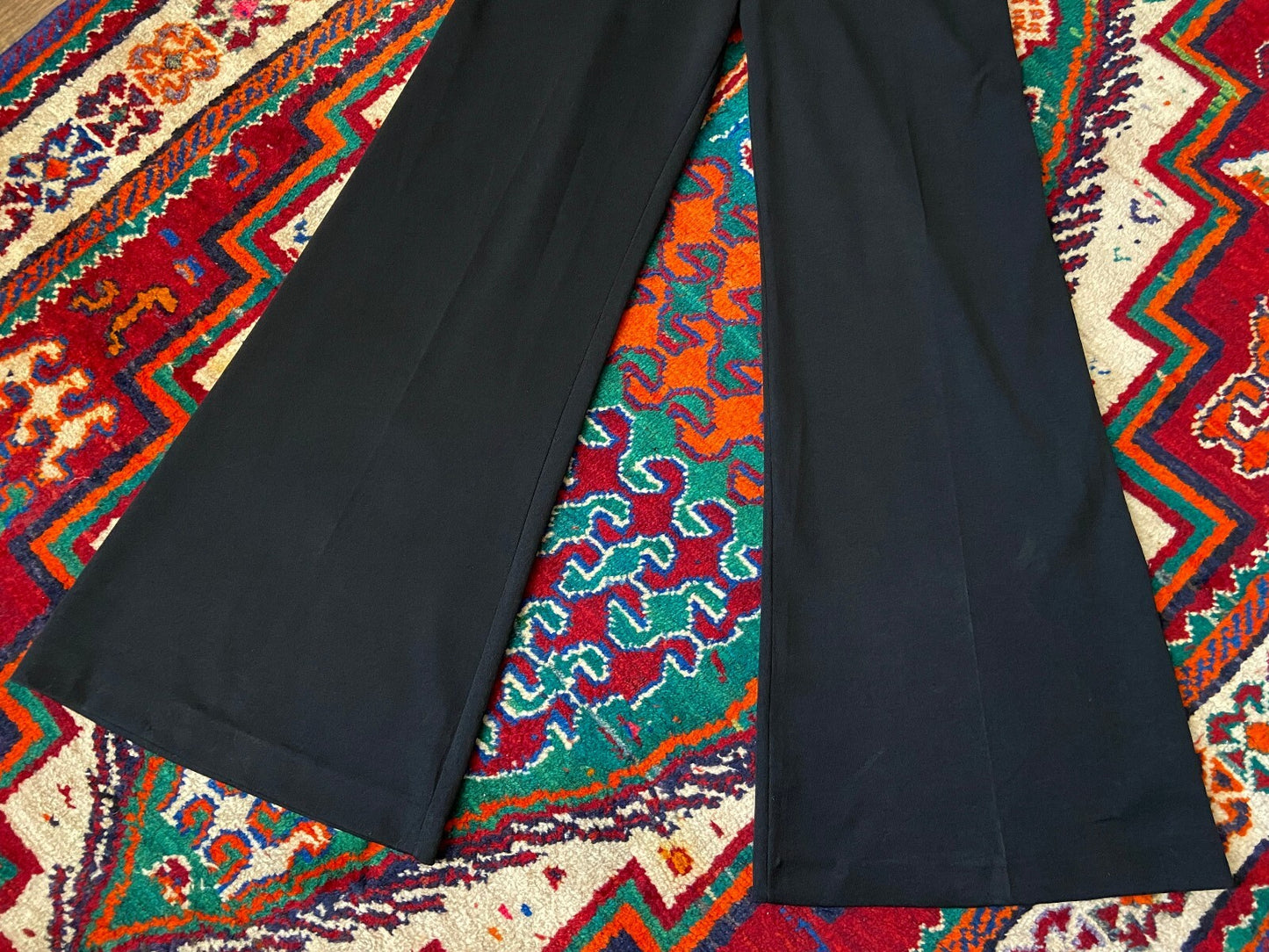 Vintage 1970s Black Plait Pocket Flared Jumpsuit