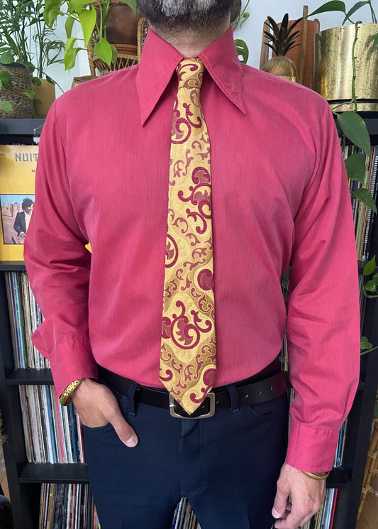 Vintage 1970s Pink & Yellow Woven Pattern Tie