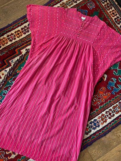 Vintage 1970s Raksha Indian Cotton Pink Maxi Dress