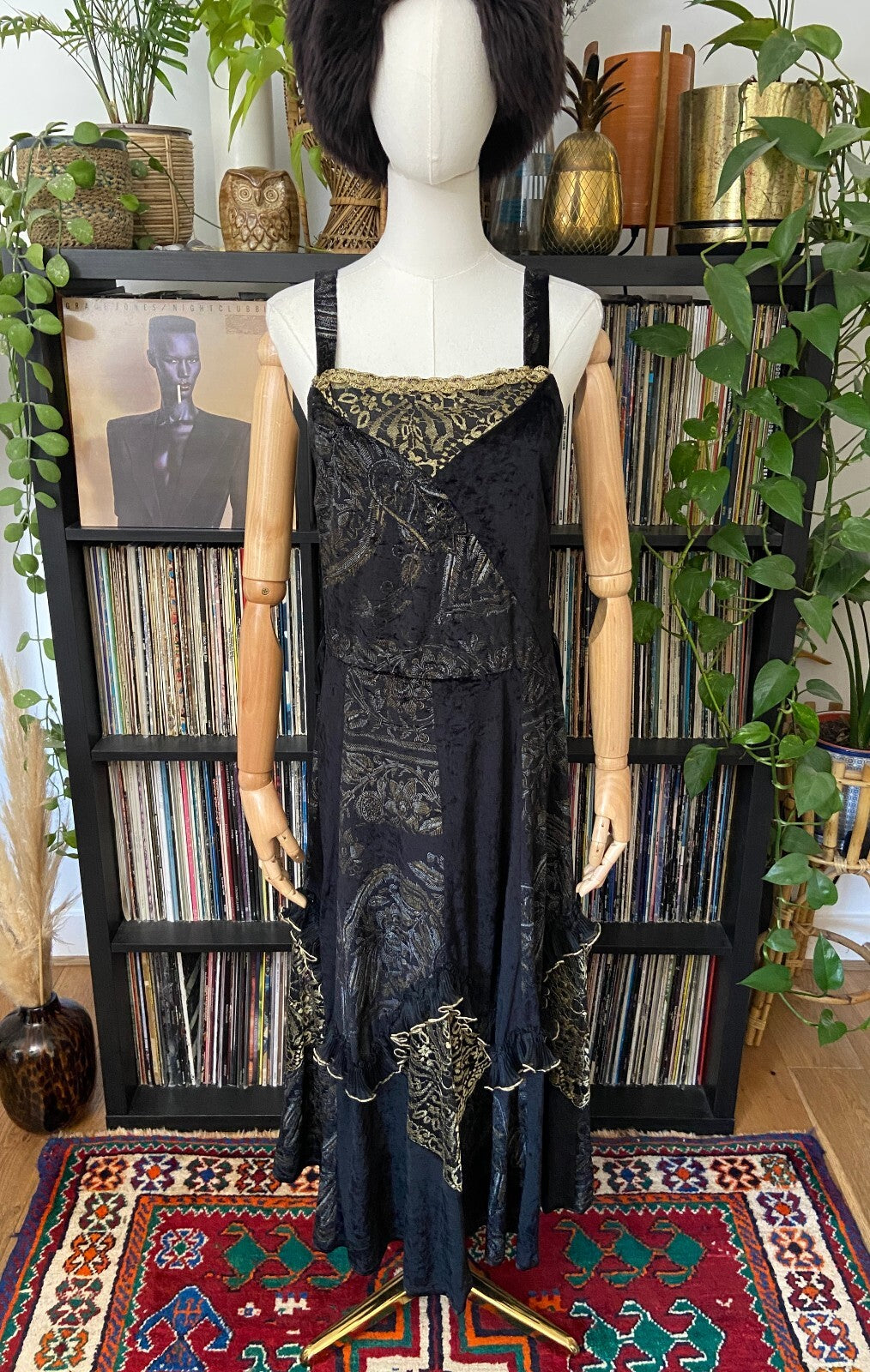 Vintage 1980s Gothic Black & Gold Dress