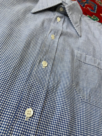 Vintage 1970s Navy & White Fine Check Shirt