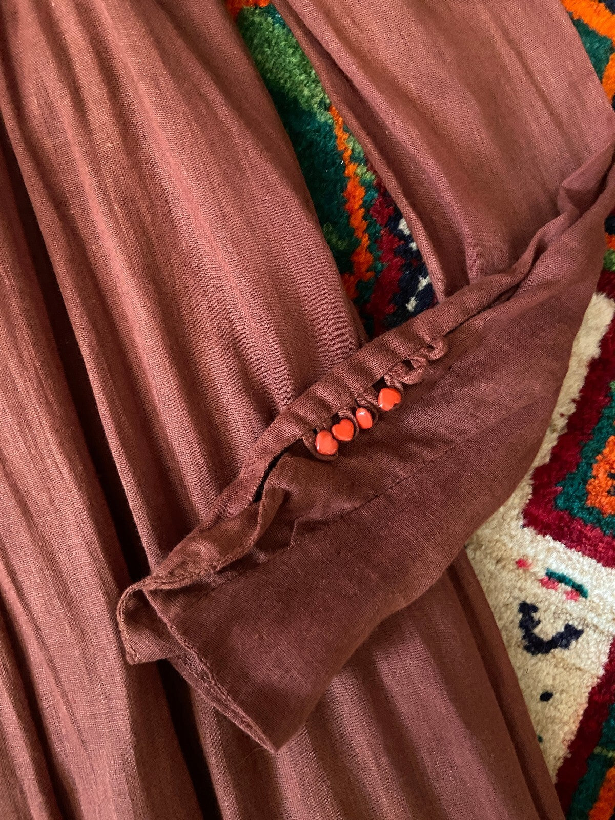 Vintage 1970s Rust Biba Cotton Gauze Smock Dress