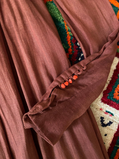 Vintage 1970s Rust Biba Cotton Gauze Smock Dress