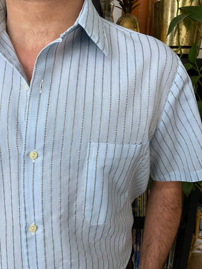 Vintage 1960s Light Blue Woven Pattern Shirt