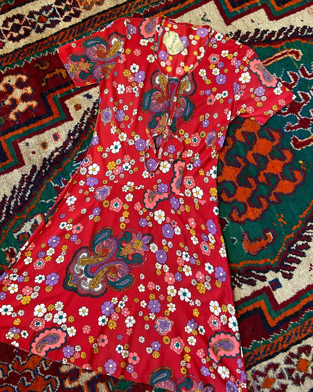 Vintage 1960s Deadstock Psychedelic Print Mini Dress