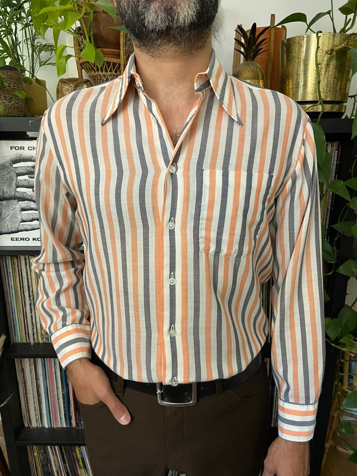 Vintage 1970s Striped Dagger Collar Shirt