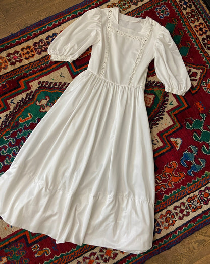 Vintage 1970s White Homemade Prairie Dress