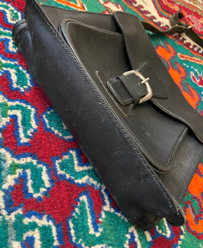 Vintage 1970s Black Leather Satchel Bag