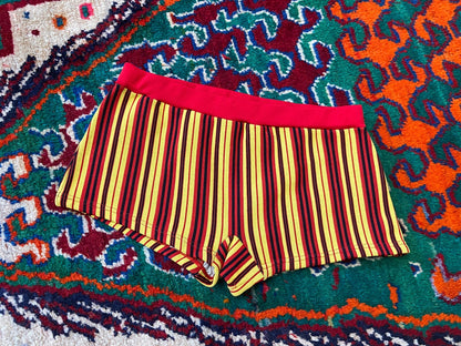 Vintage 1970s Yellow & Red Striped Swim Shorts