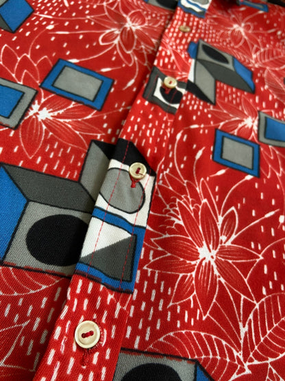 Vintage 1970s Red Geometric Print Shirt
