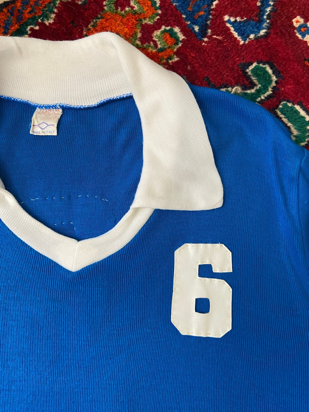 Vintage 1970s Collared Blue Football Jersey Number 6