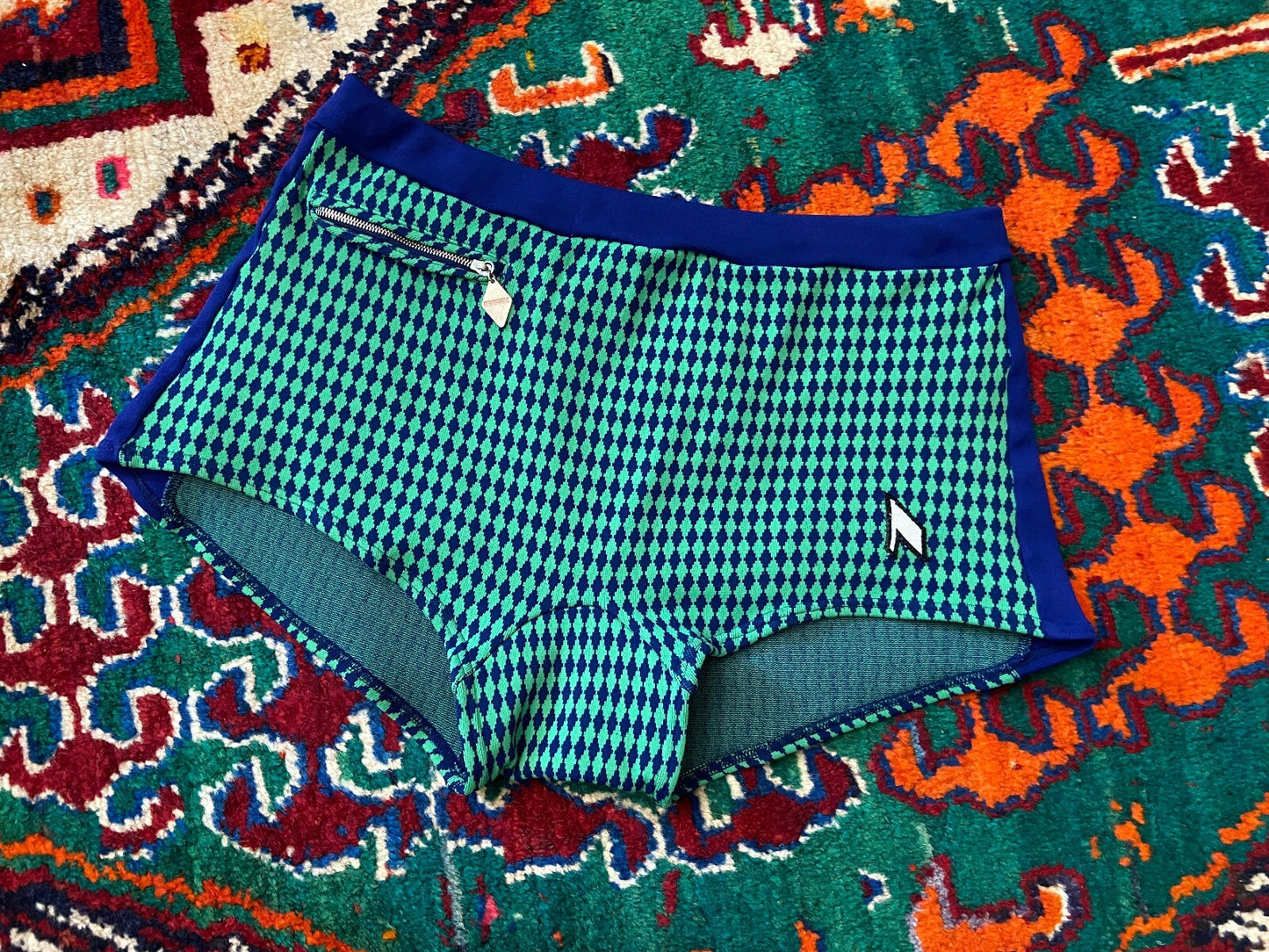 Vintage 1970s Green & Blue Swim Shorts