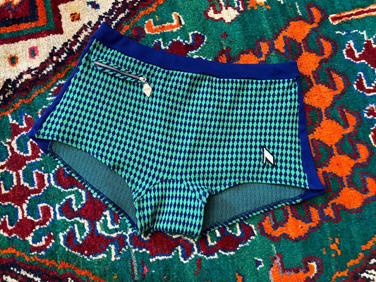 Vintage 1970s Green & Blue Swim Shorts
