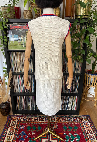 Vintage 1970s Cream Crochet Two Piece Mod Set