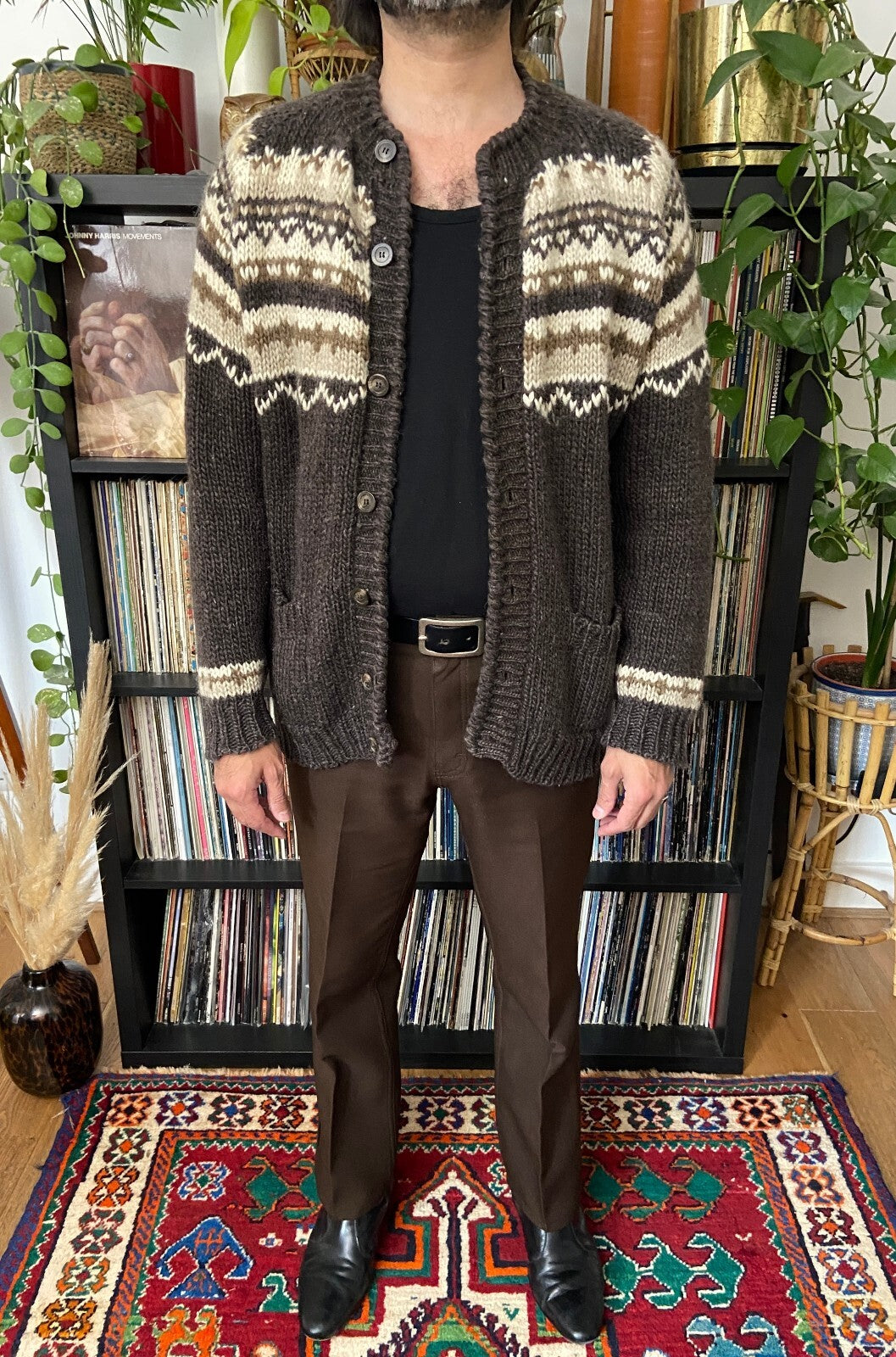 Vintage 1970s Brown Icelandic Wool Chunky Cardigan