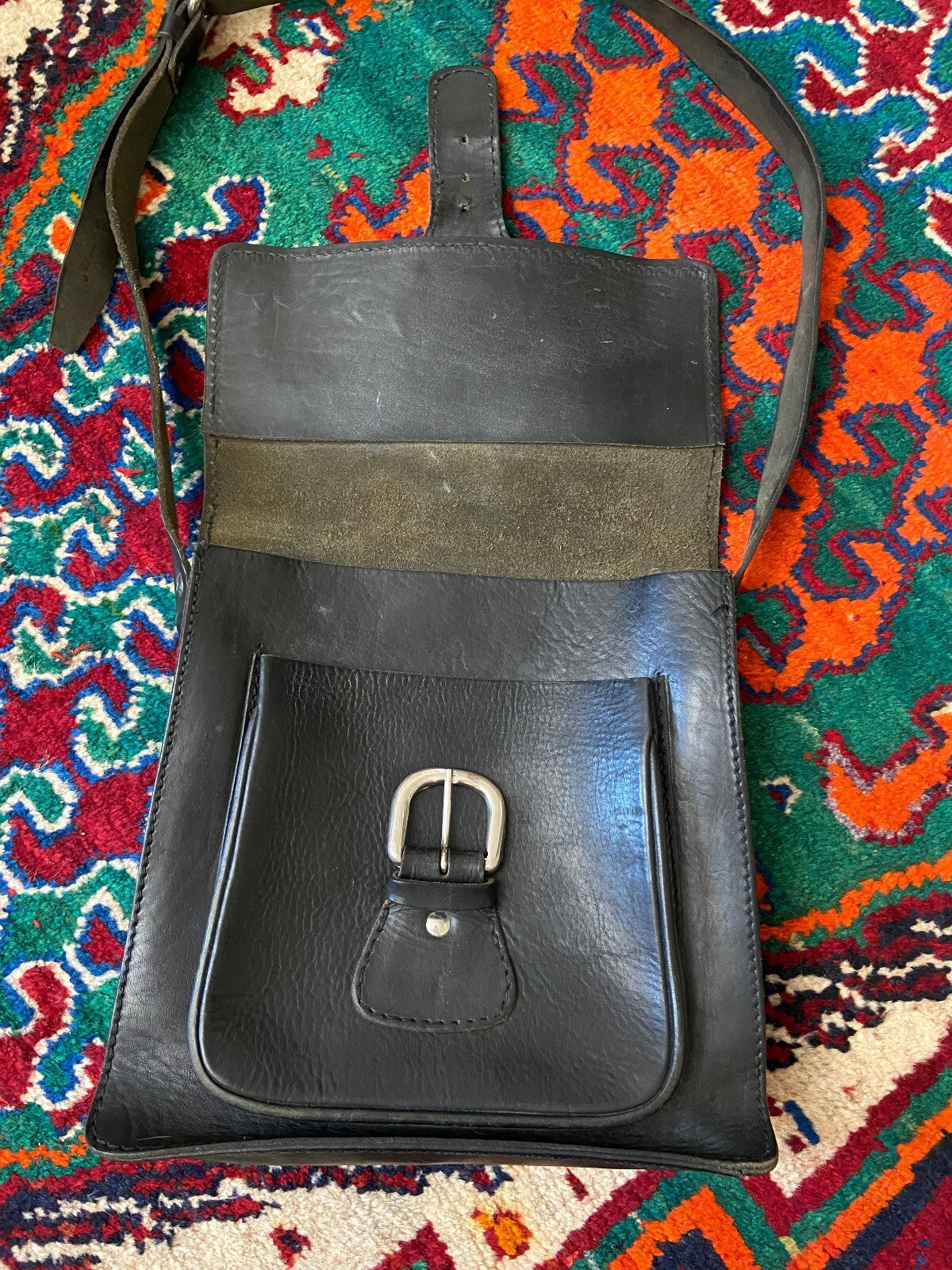 Vintage 1970s Black Leather Satchel Bag