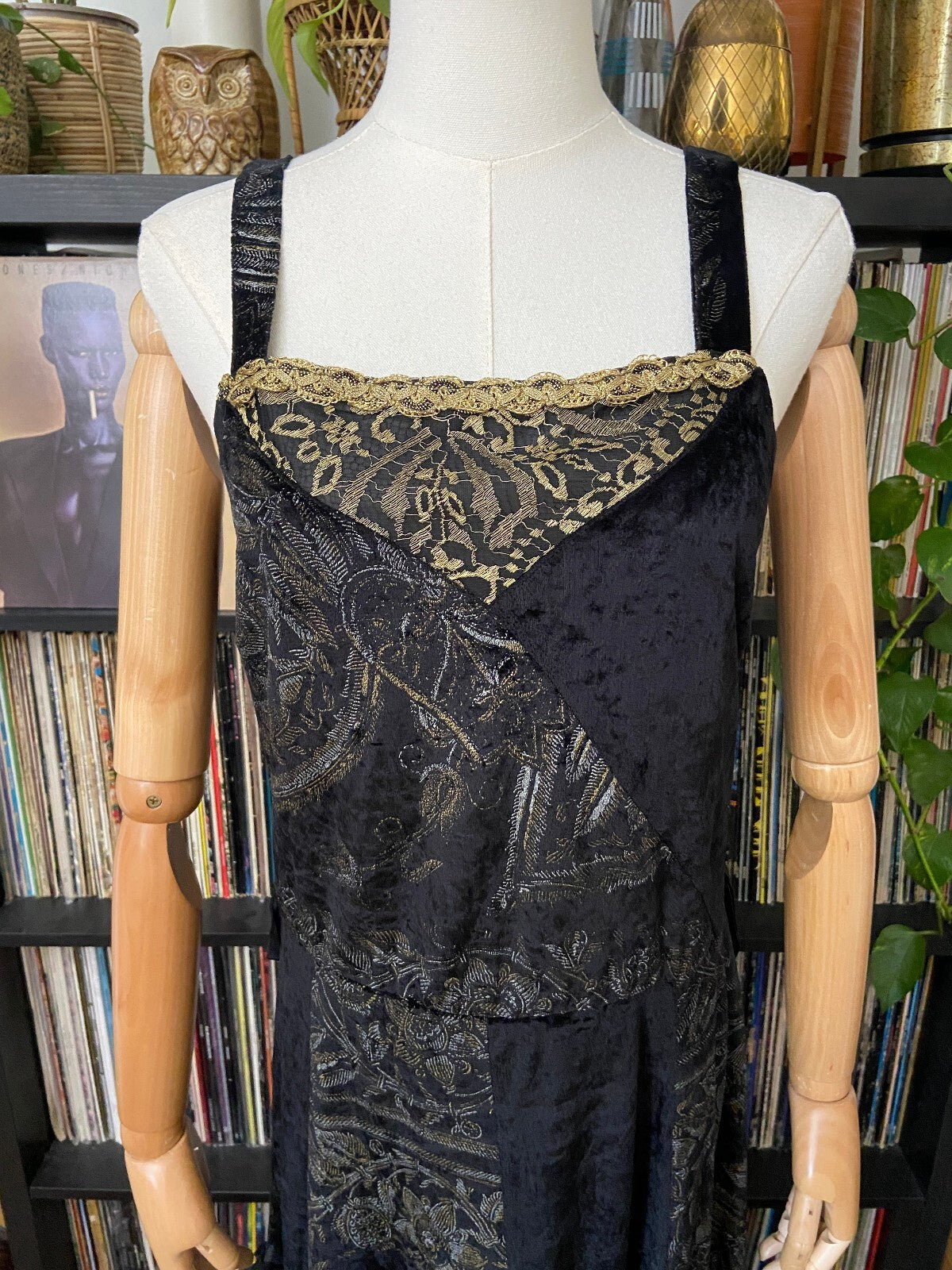 Vintage 1980s Gothic Black & Gold Dress