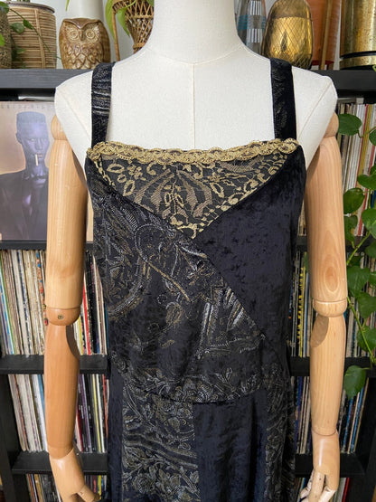 Vintage 1980s Gothic Black & Gold Dress