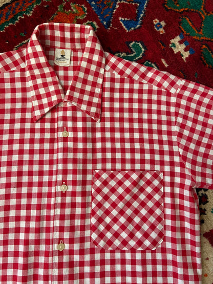 Vintage 1970s Red & White Short Sleeve Gingham Shirt